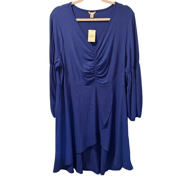 Cato Blue V-Neck Ruched Dress Size 18/20W Polyester Spandex Blend Dress . NWT - Picture 7 of 12